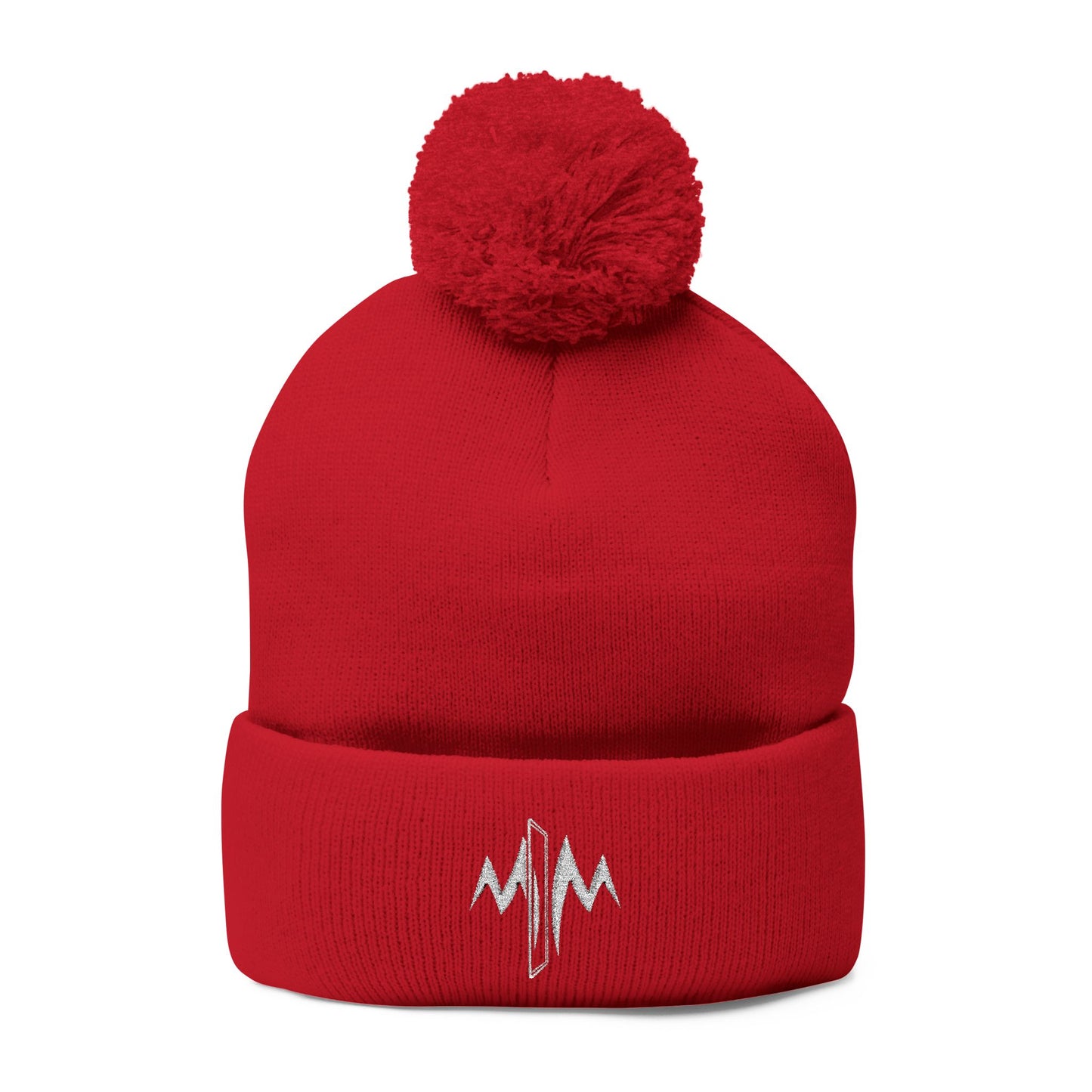 Embroidered Pom-Pom Knit Cap — Minimal Wave Logo Beanie