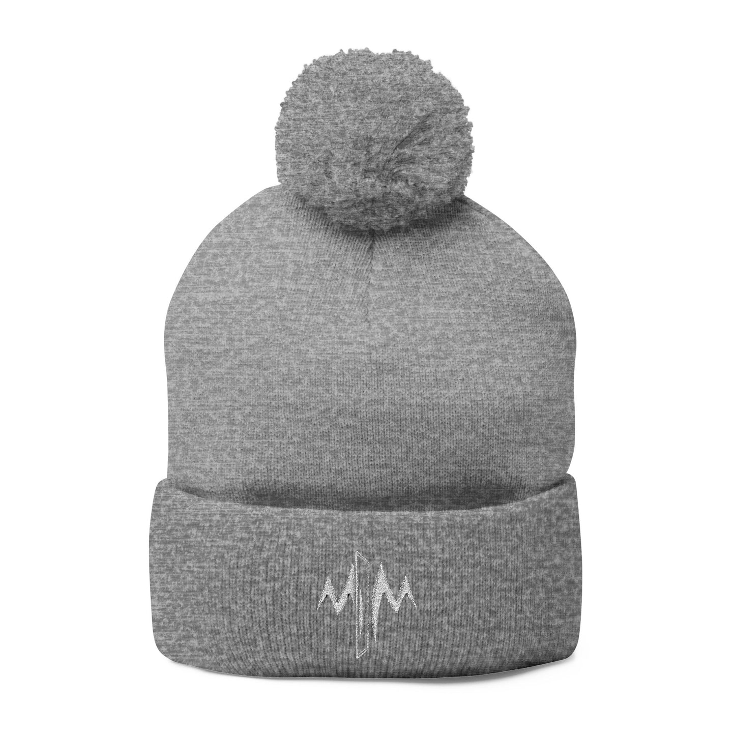 Embroidered Pom-Pom Knit Cap — Minimal Wave Logo Beanie