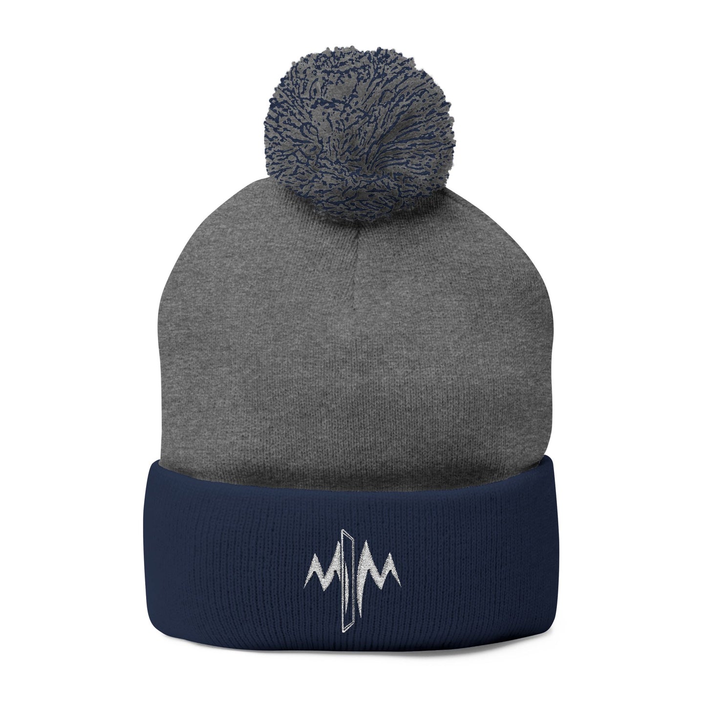 Embroidered Pom-Pom Knit Cap — Minimal Wave Logo Beanie