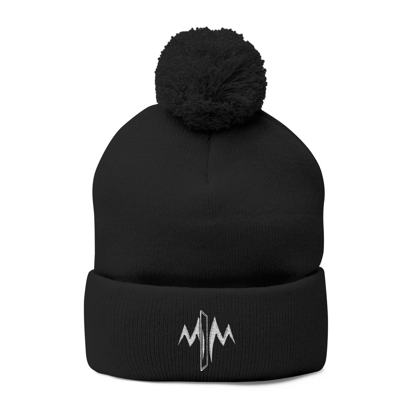 Embroidered Pom-Pom Knit Cap — Minimal Wave Logo Beanie