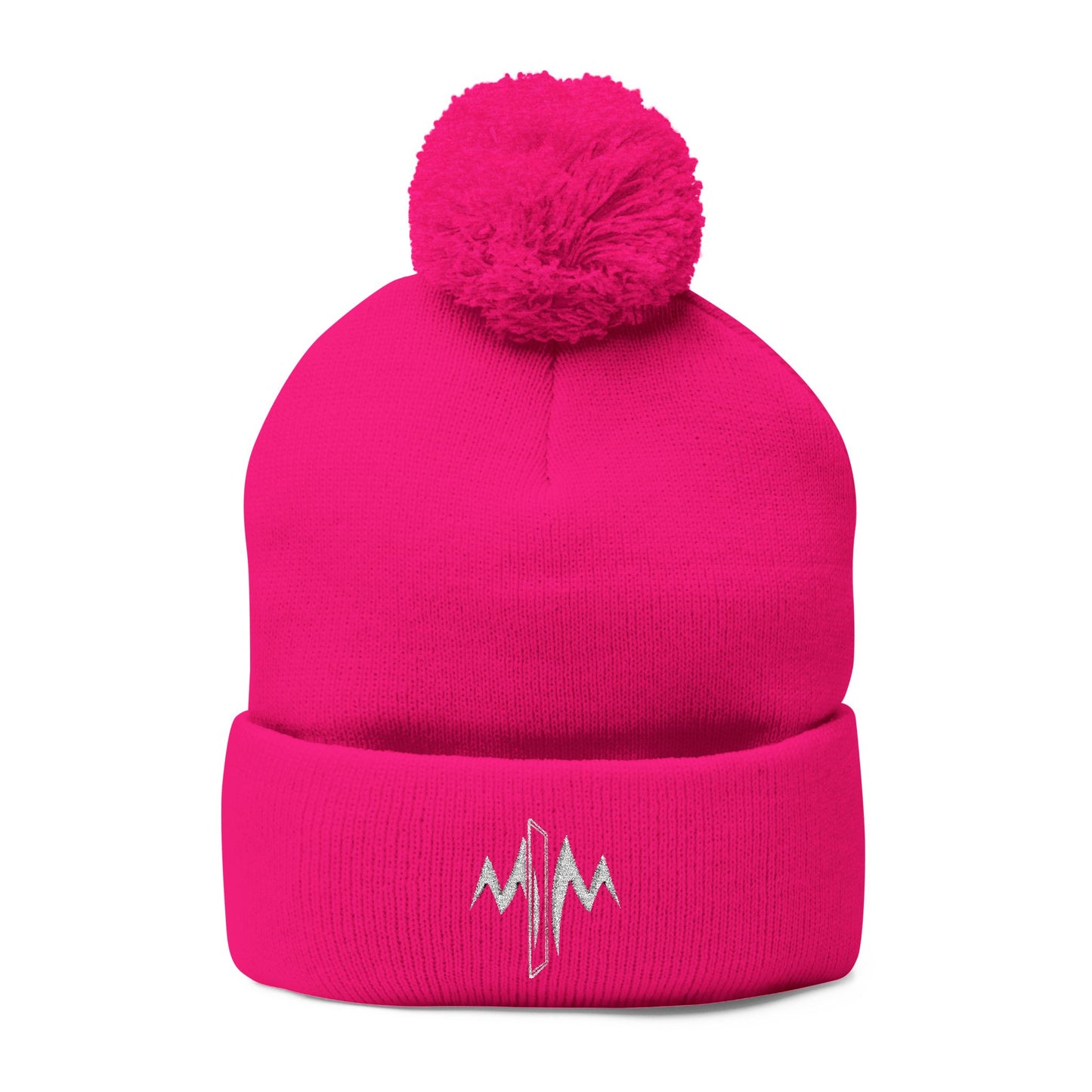 Embroidered Pom-Pom Knit Cap — Minimal Wave Logo Beanie