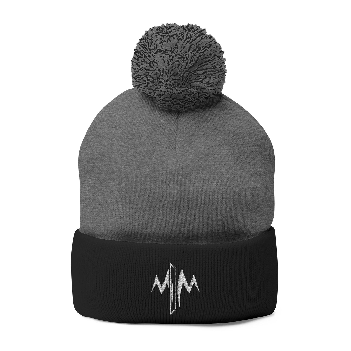 Embroidered Pom-Pom Knit Cap — Minimal Wave Logo Beanie
