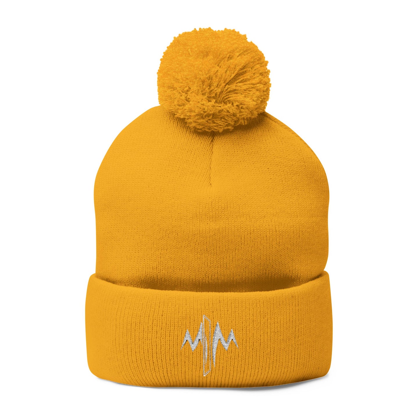 Embroidered Pom-Pom Knit Cap — Minimal Wave Logo Beanie