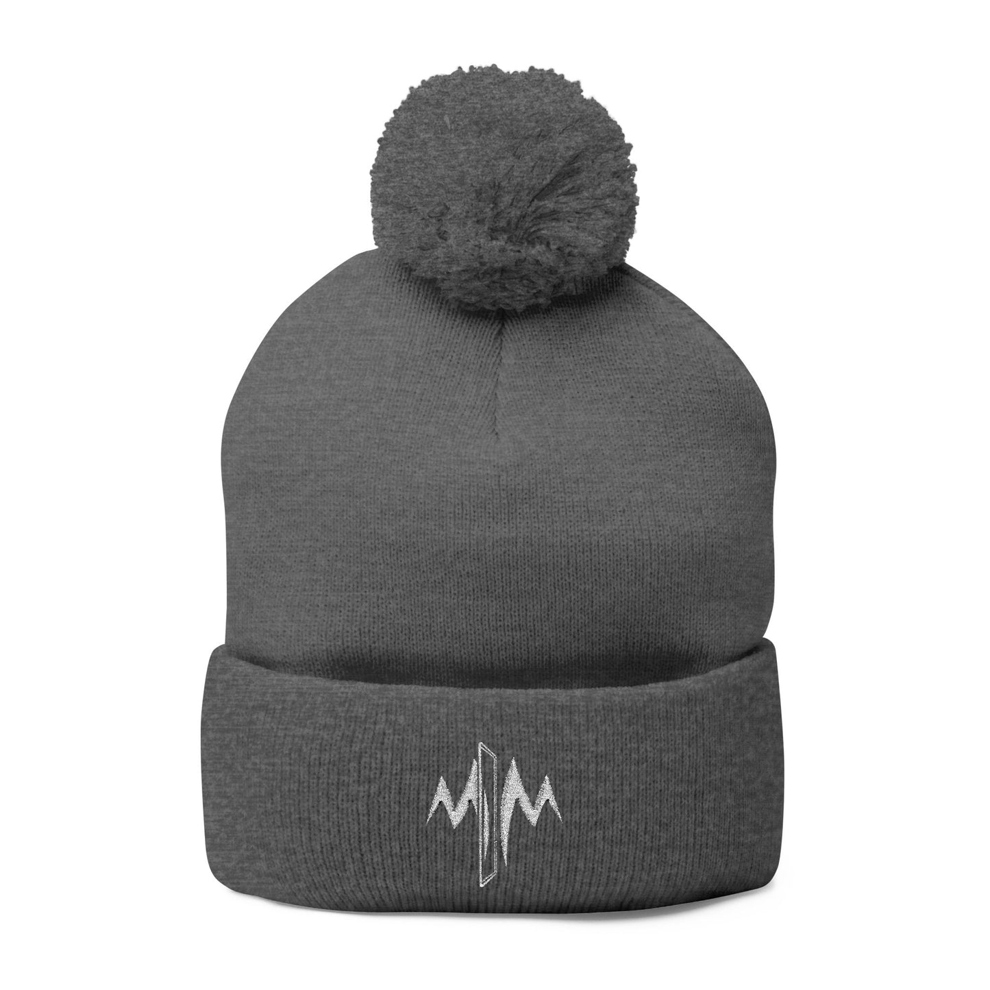 Embroidered Pom-Pom Knit Cap — Minimal Wave Logo Beanie