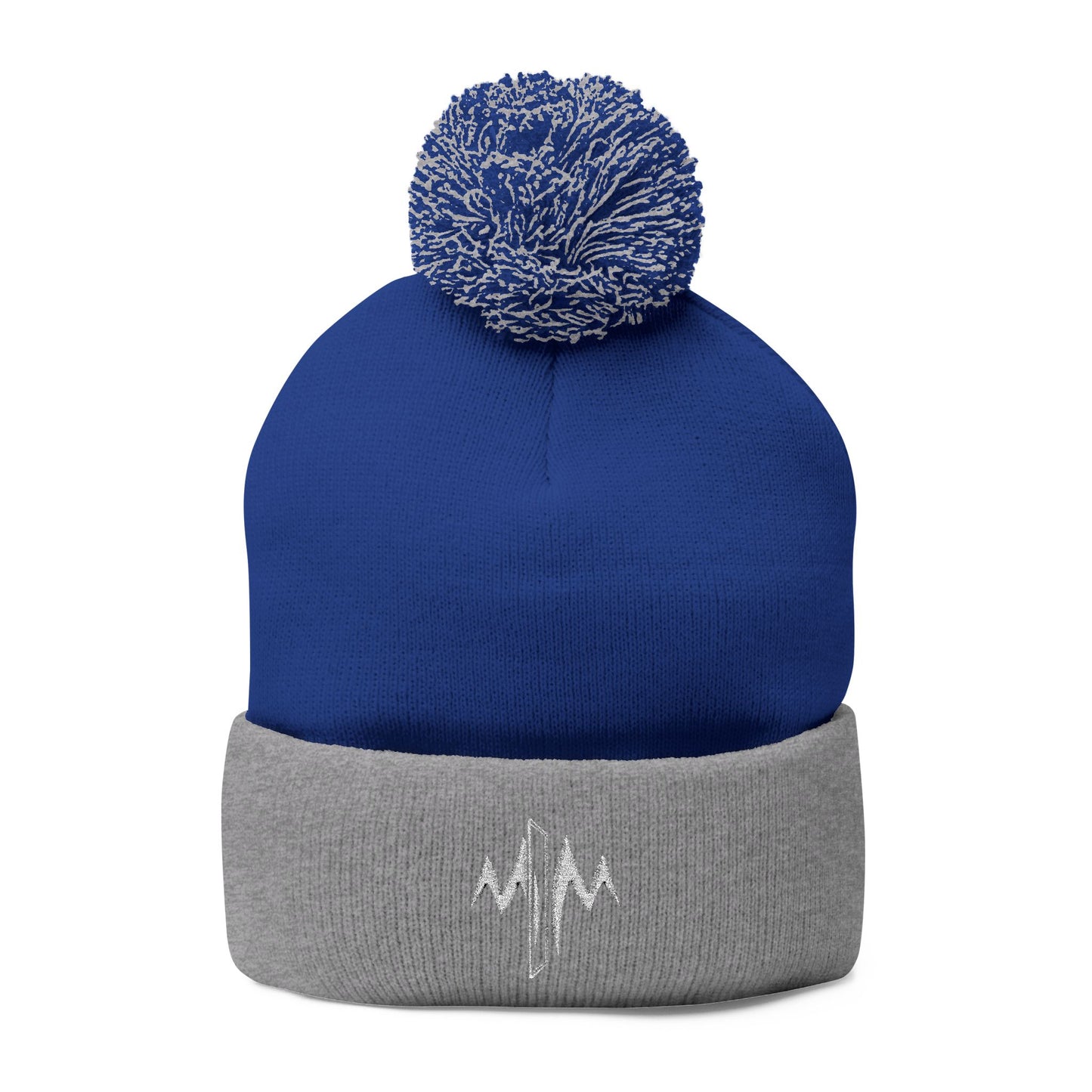 Embroidered Pom-Pom Knit Cap — Minimal Wave Logo Beanie