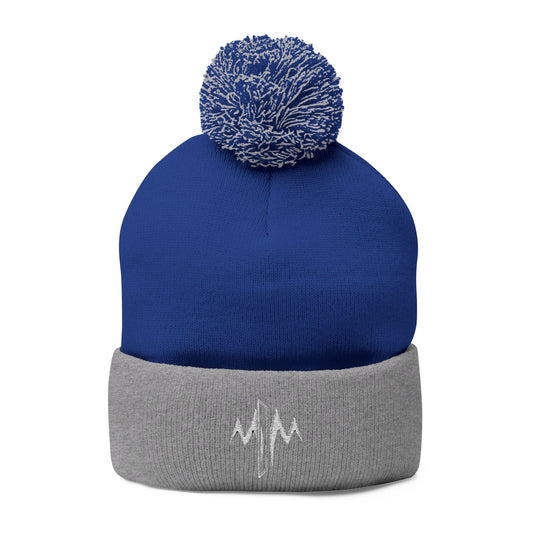 Embroidered Pom-Pom Knit Cap — Minimal Wave Logo Beanie