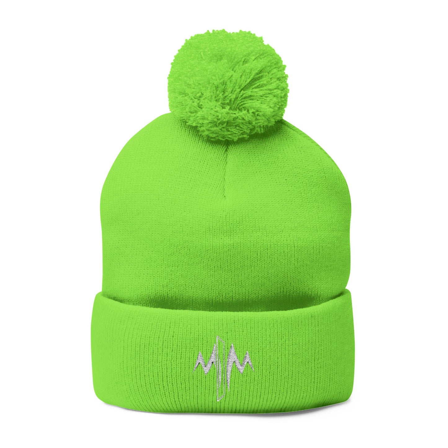 Embroidered Pom-Pom Knit Cap — Minimal Wave Logo Beanie