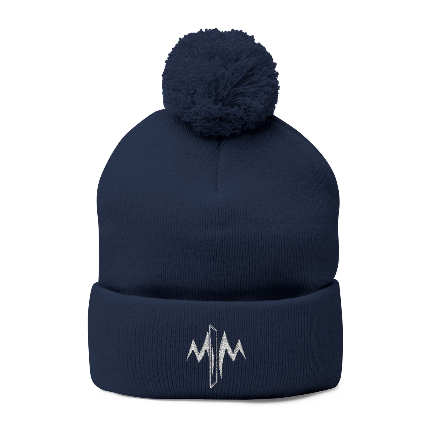 Embroidered Pom-Pom Knit Cap — Minimal Wave Logo Beanie